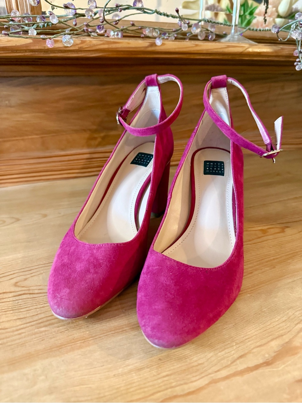 White House Black Market Fuchsia Suede Ankle-Strap Heels